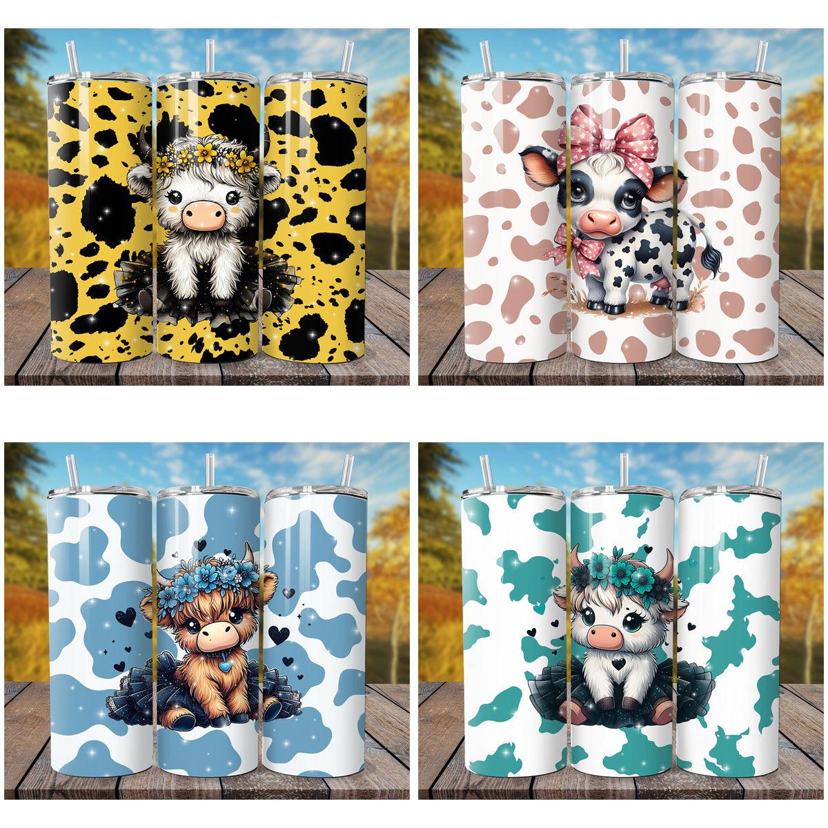 7 Adorable Cow Tumbler Wrap Designs: JPG Bundle for Sublimation
