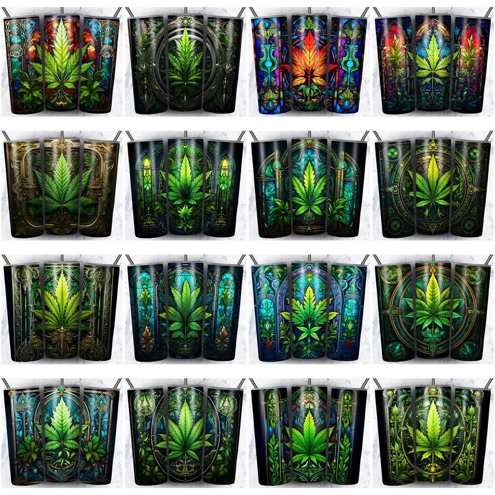 47 Cannabis Weed Stained Glass Tumbler Wrap Designs: JPG Bundle for Sublimation
