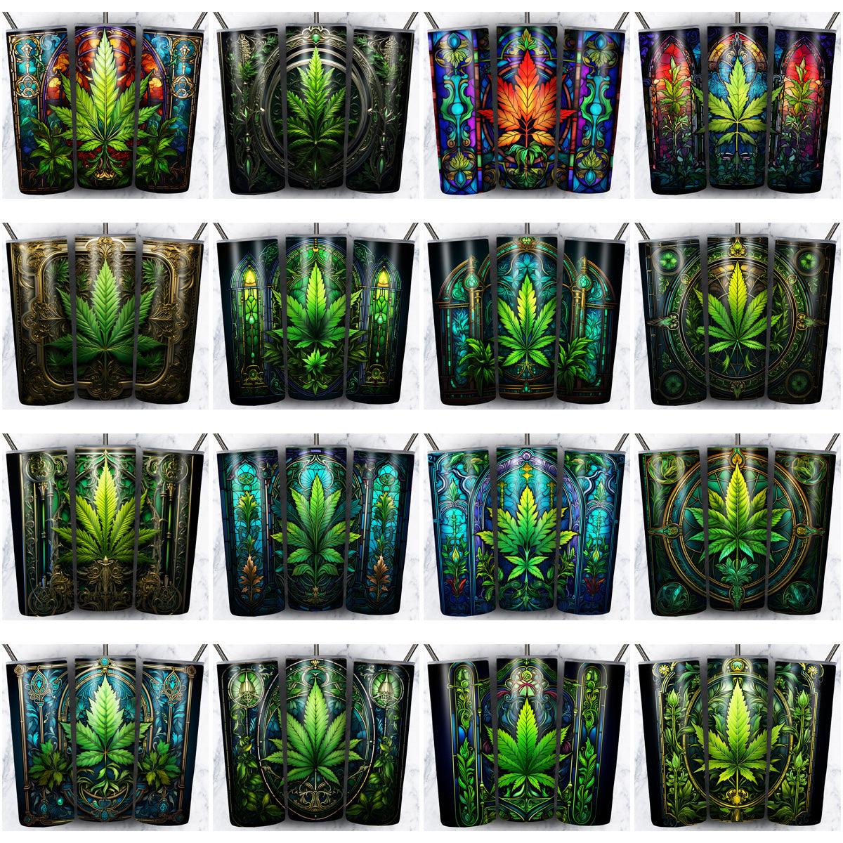 47 Cannabis Weed Stained Glass Tumbler Wrap Designs: JPG Bundle for Sublimation
