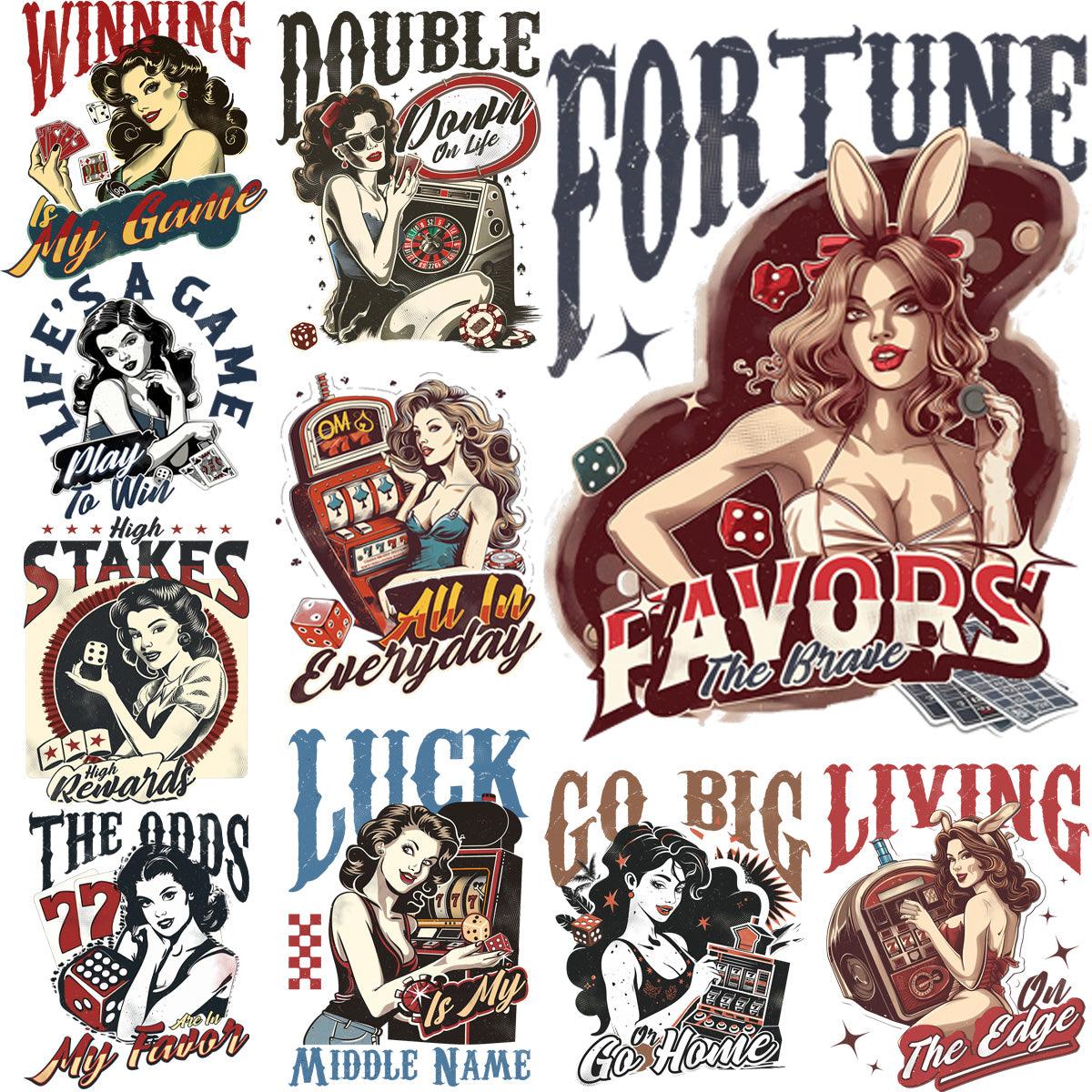 Vintage Gambler Girls PNG Bundle: 9 Retro Casino Girl Designs