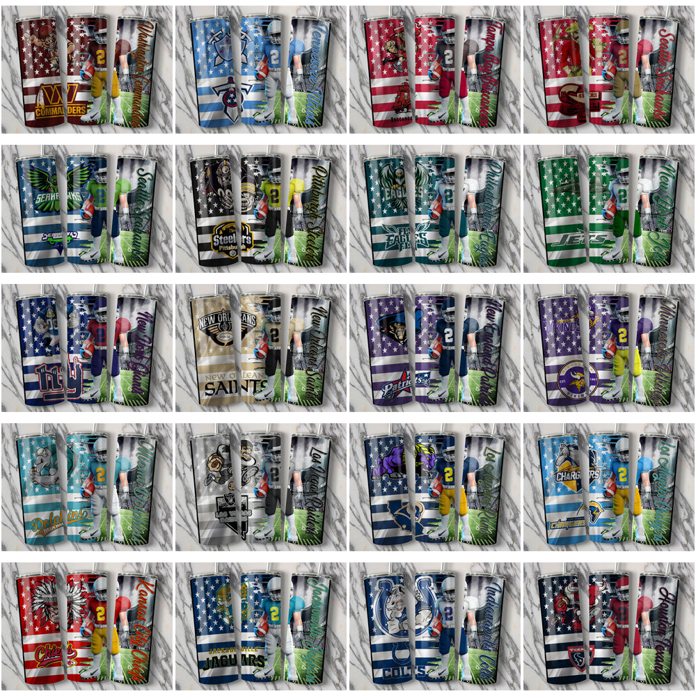 32 NFL Team Football Tumbler Wraps: JPG Bundle for Sublimation
