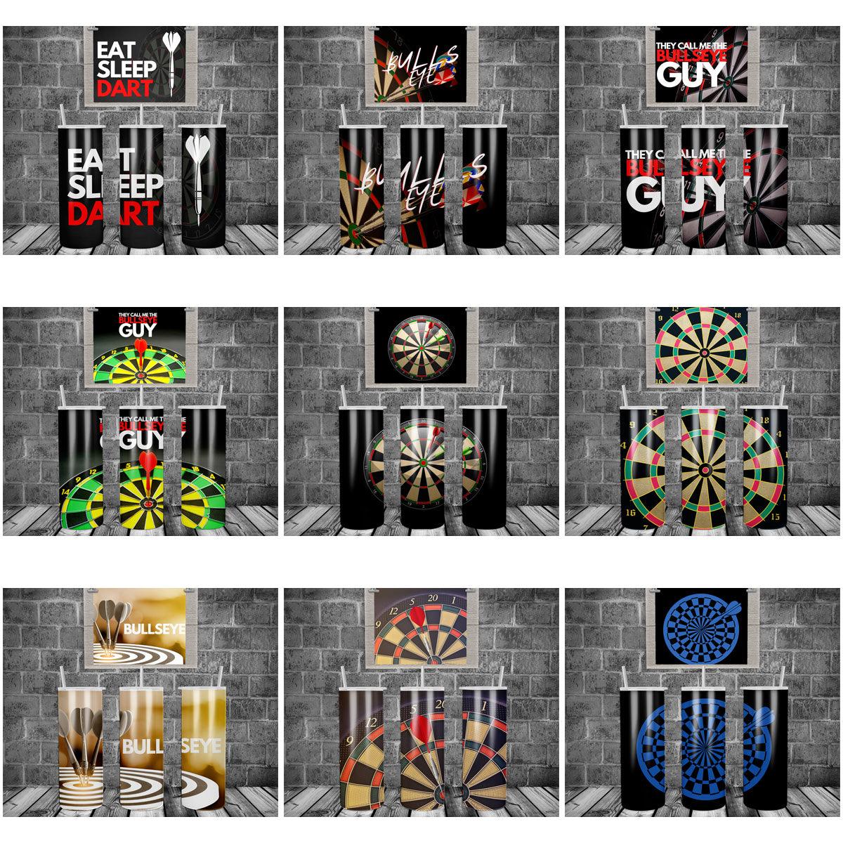 12 Dartboard Tumbler Wrap Designs: JPG Bundle for Sublimation

