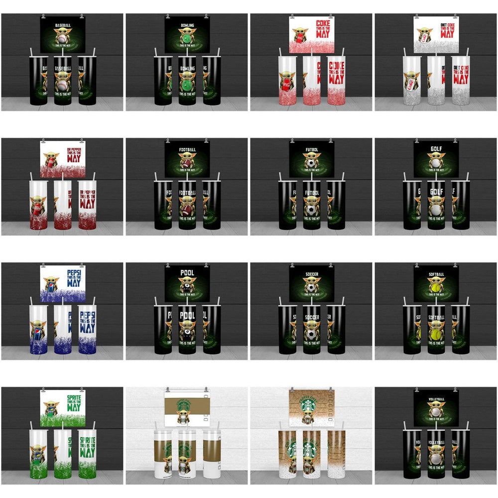 16 Adorable Baby Yoda Tumbler Wrap Designs: JPG Bundle for Sublimation
