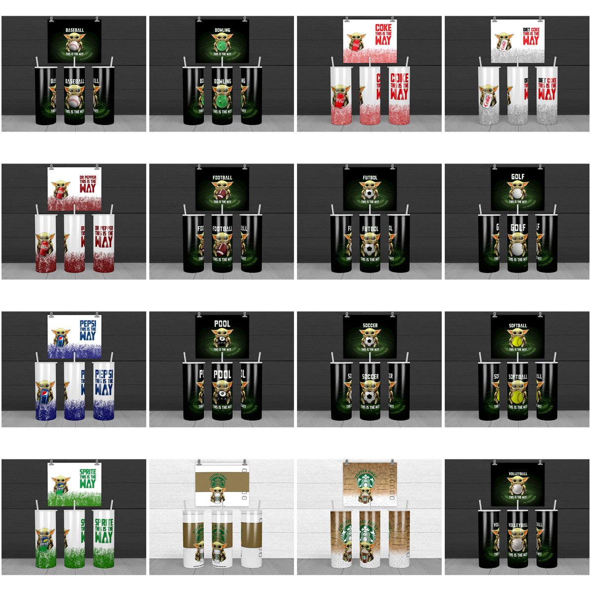 16 Adorable Baby Yoda Tumbler Wrap Designs: JPG Bundle for Sublimation
