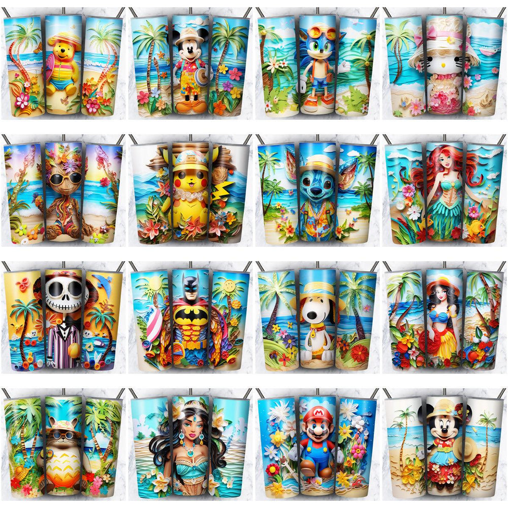 134 Cartoon Beach Summer Tumbler Wrap Designs: JPG Bundle for Sublimation
