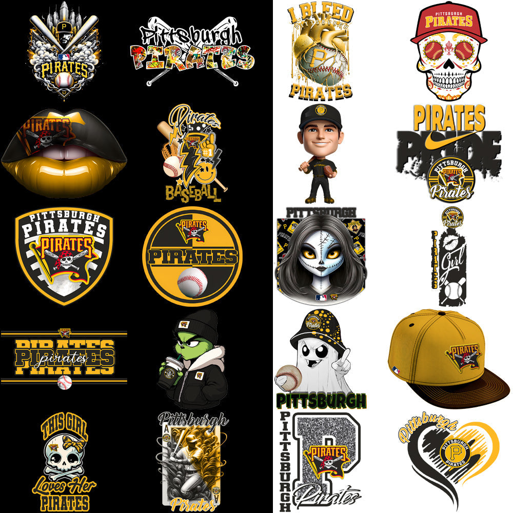 65 Pittsburgh Pirates PNG Baseball Designs Bundle: Instant Download
