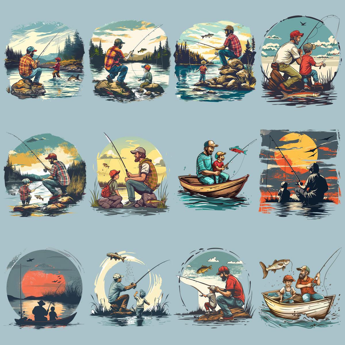 11 Summer Dad & Son Fishing PNG Designs Bundle: High-Quality Images