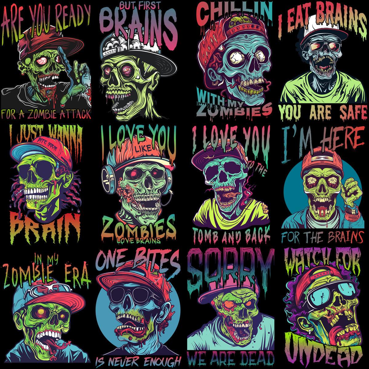 Urban Zombie Colorful PNG Bundle: 15 Spooky Designs