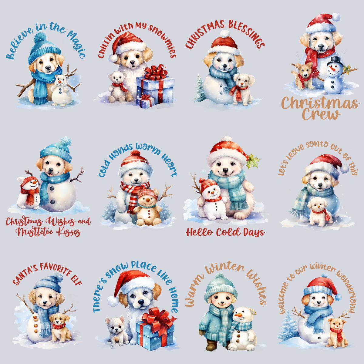 11 Adorable Dog Snowman PNGs: Winter Holiday Design Bundle