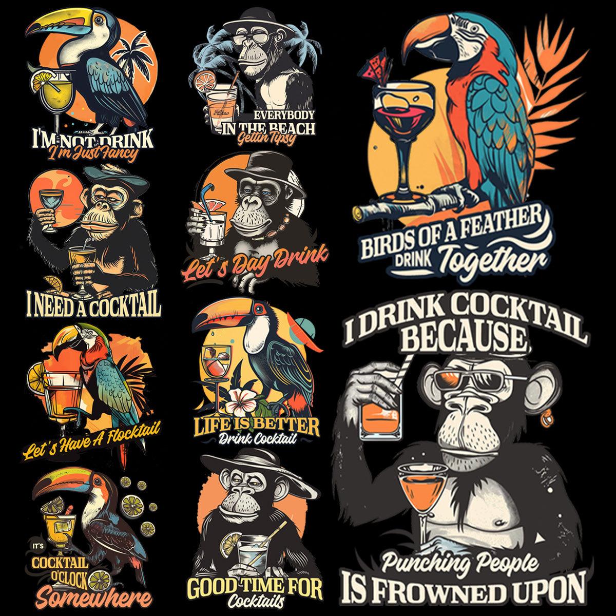 Tropical Animal Drink Designs PNG Bundle: 9 Cute Illustrations