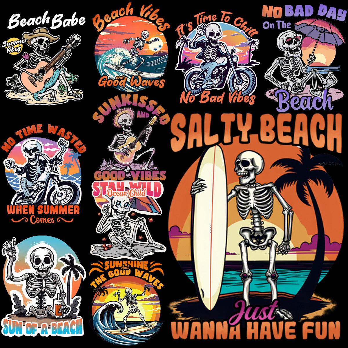 Tropical Skeleton PNG Bundle: 9 Spooky & Sunny Designs