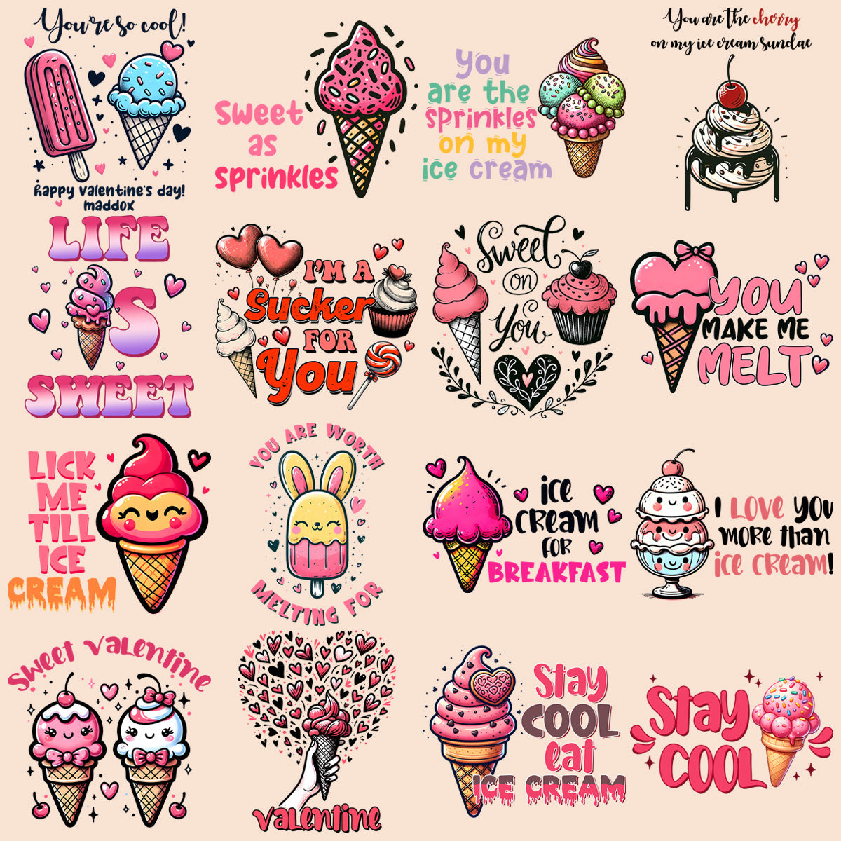 19 Valentine's Day Ice Cream PNG Designs Bundle for Download