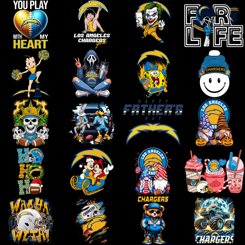 45 Los Angeles Chargers PNG Football Designs Bundle: V3