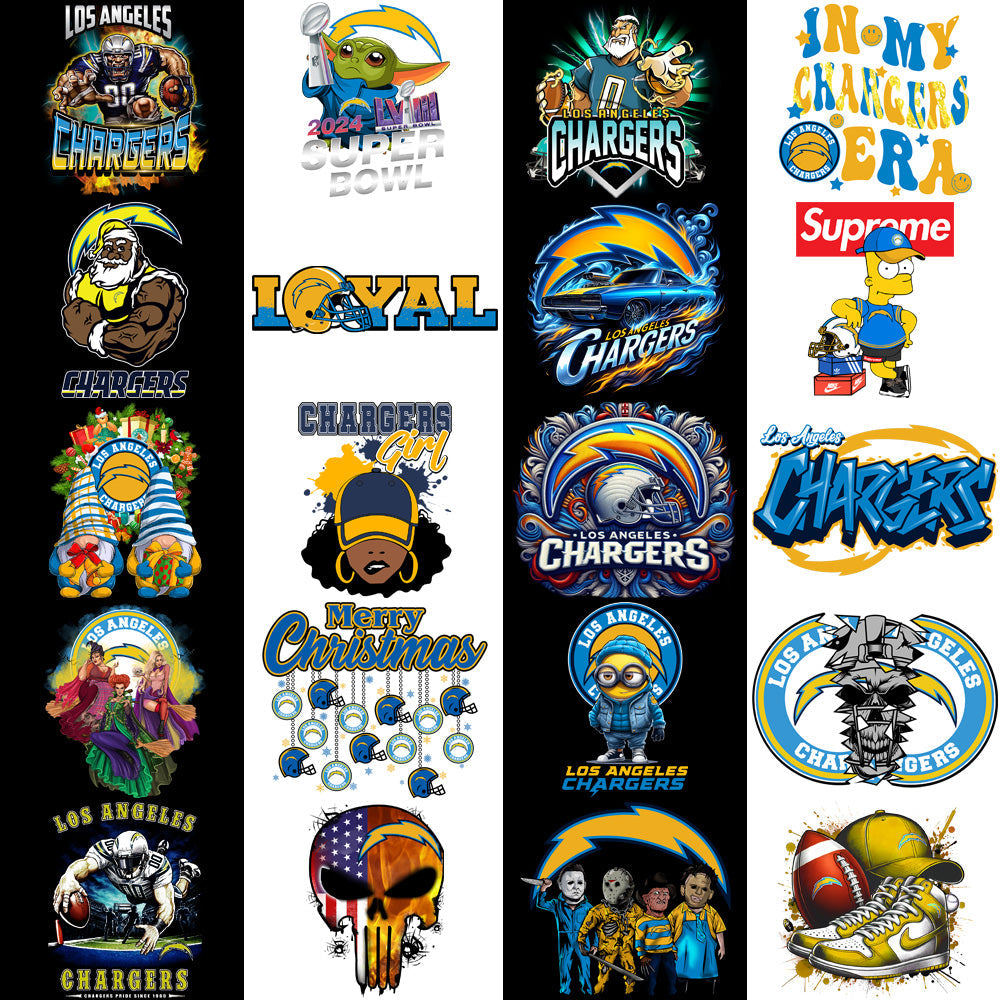 45 Los Angeles Chargers PNG Football Designs Bundle: V4