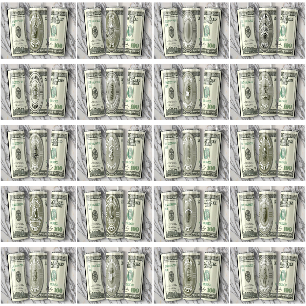 30 Basketball Team Tumbler Wraps + $100 Bill Designs - JPG Bundle
