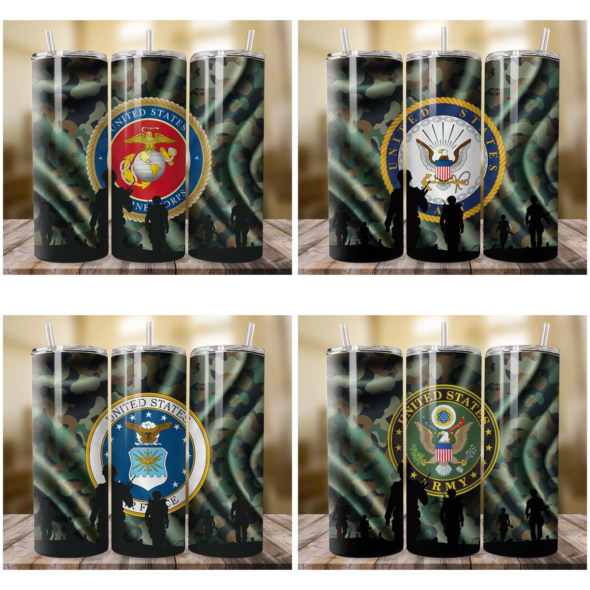 USA Military Tumbler Wraps Bundle: 4 JPG Designs for Sublimation
