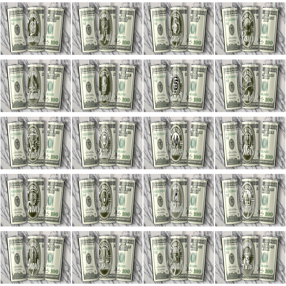 30 MLB Team Tumbler Wraps + $100 Bill Design - JPG Bundle
