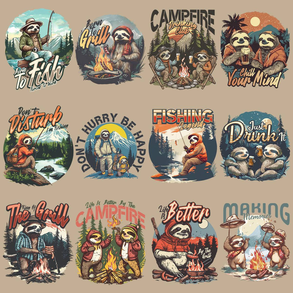 Funny Summer Camping Sloth PNG Bundle: 19 Hilarious Designs
