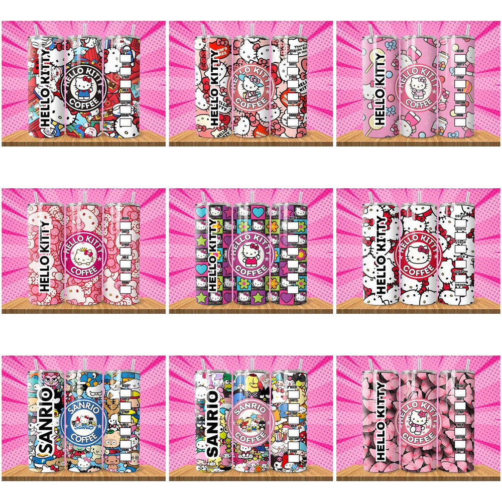Hello Kitty Coffee Tumbler Wrap Designs Bundle: 15 JPG Instant Downloads

