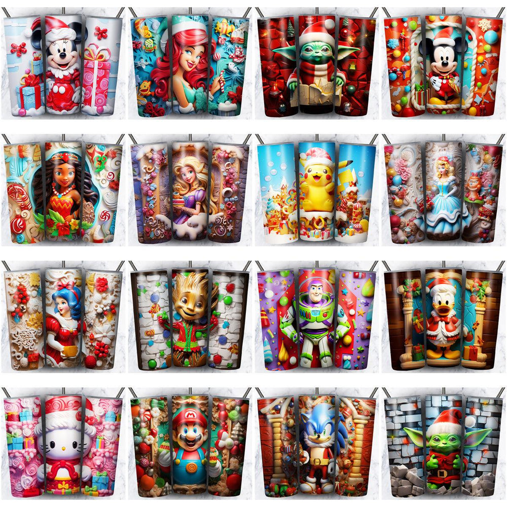 95+ Christmas Tumbler Wraps: 3D Cartoon Designs JPG Bundle
