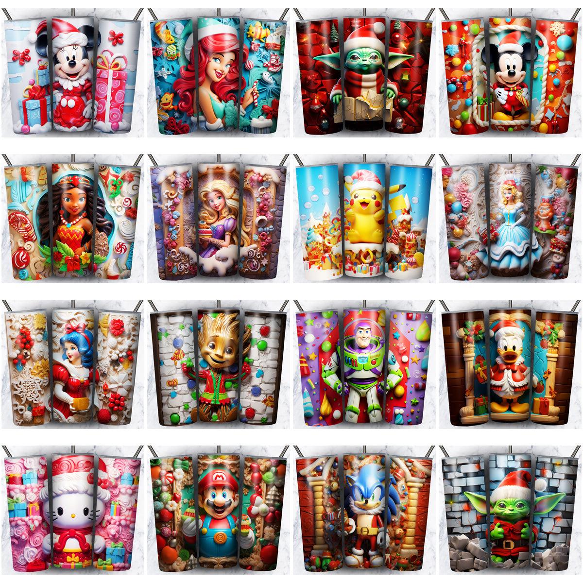 95+ Christmas Tumbler Wraps: 3D Cartoon Designs JPG Bundle
