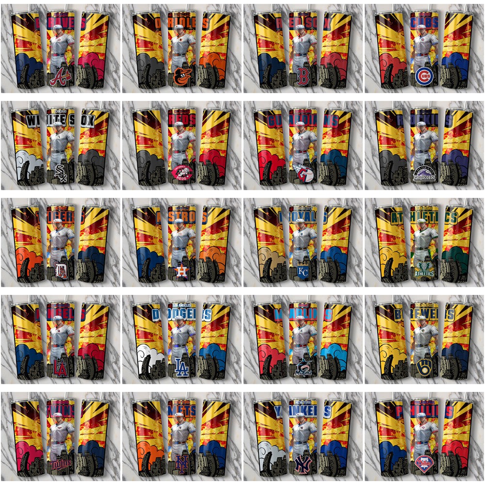 30 MLB Team Comic Book Tumbler Wraps JPG Bundle - Instant Download
