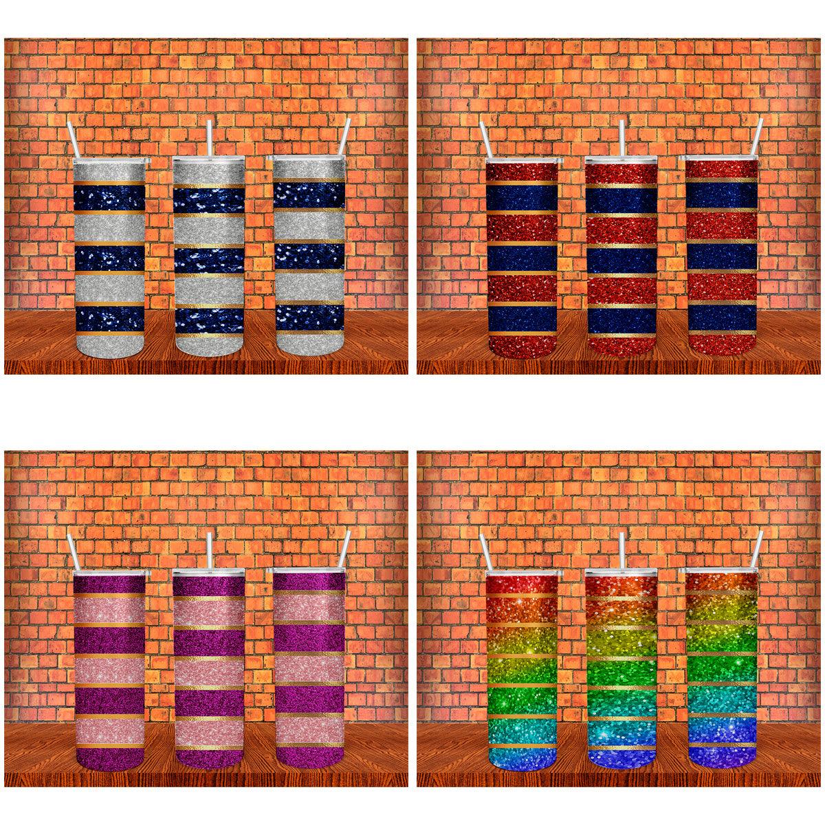 6 New Colorful Glitter Tumbler Wrap Designs: JPG Bundle for Instant Download
