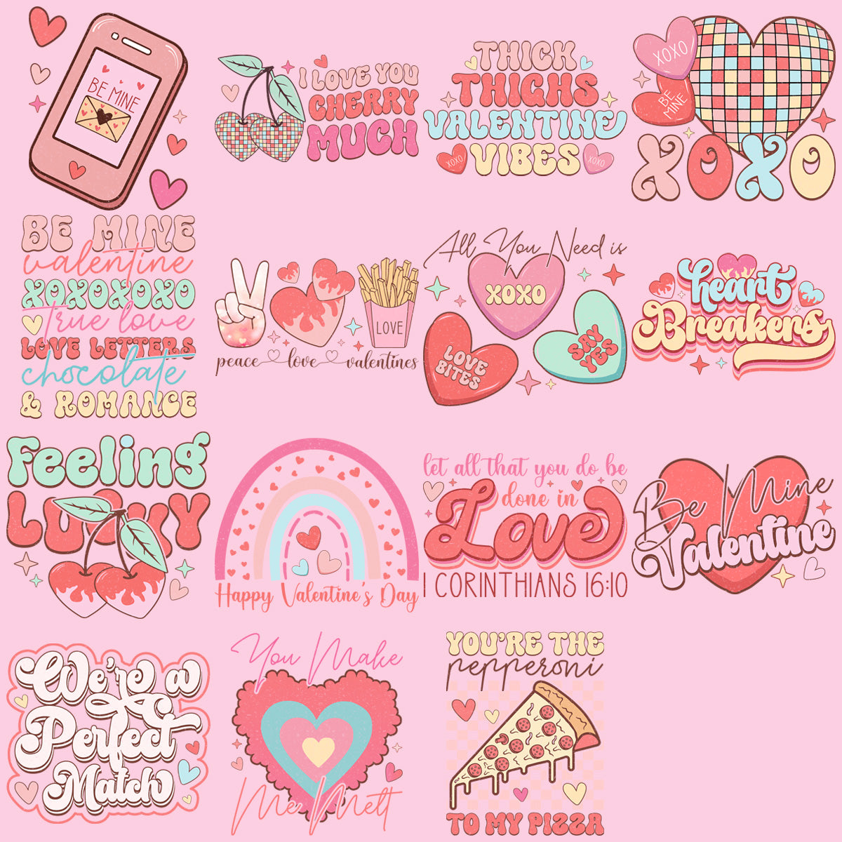 Retro Valentine's Day PNG Bundle: 14 Vintage Designs