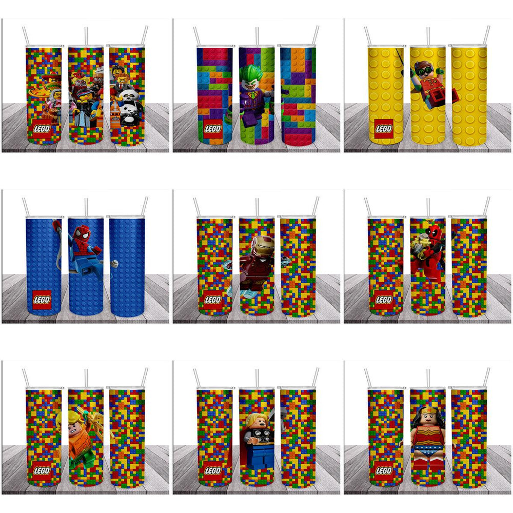 12 Colorful Lego Superhero Tumbler Wraps: JPG Bundle for Instant Download
