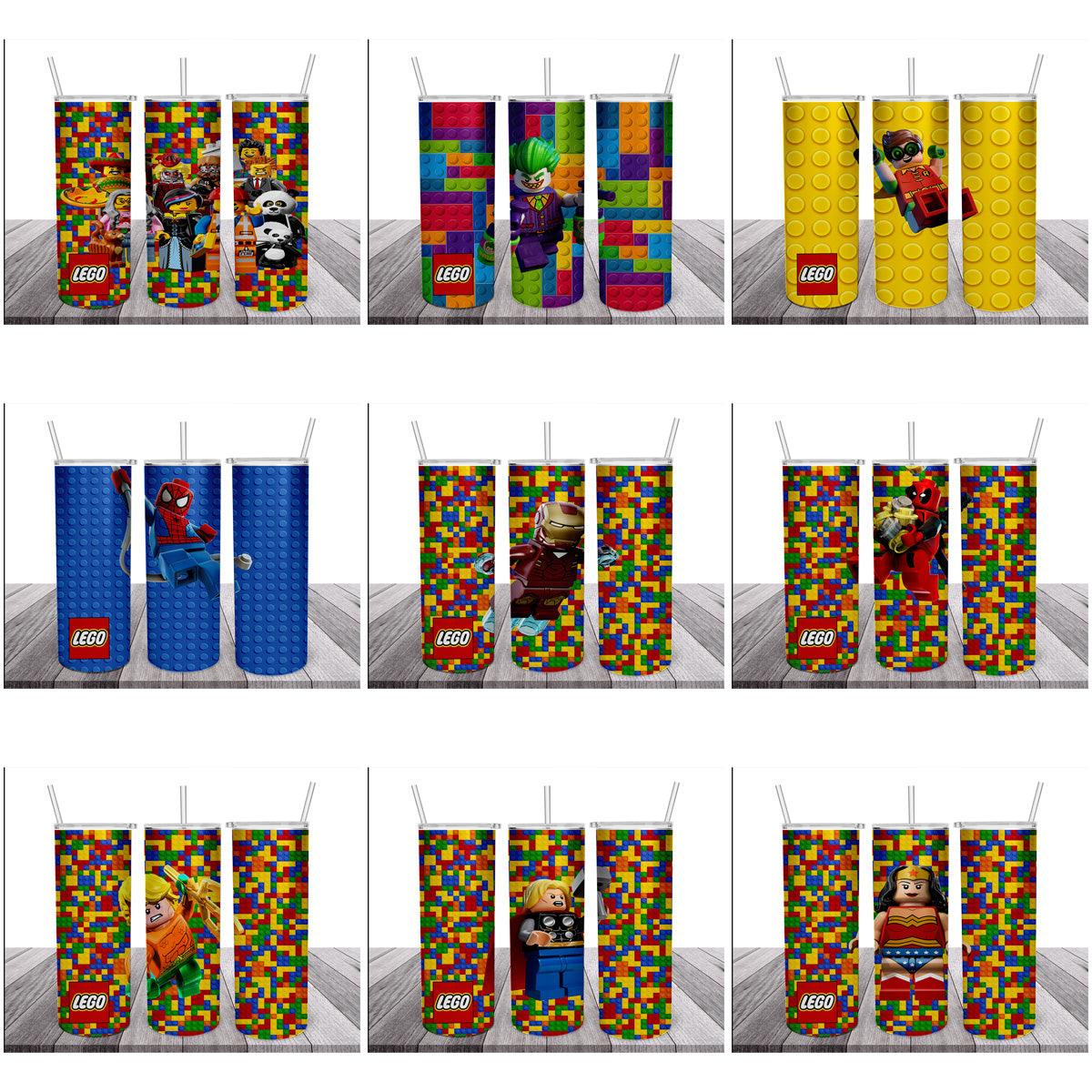 12 Colorful Lego Superhero Tumbler Wraps: JPG Bundle for Instant Download
