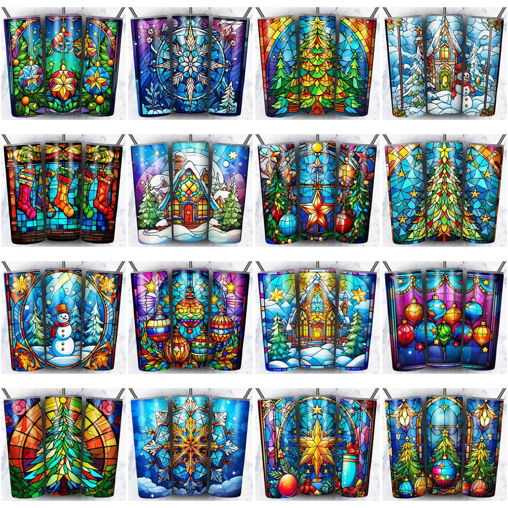 Christmas Tumbler Wraps SVG Bundle: 37 Stained Glass Designs
