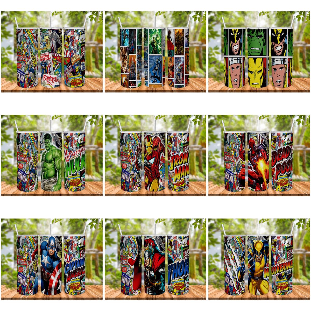 Marvel Superhero Tumbler Wraps: 10 JPG Designs Bundle
