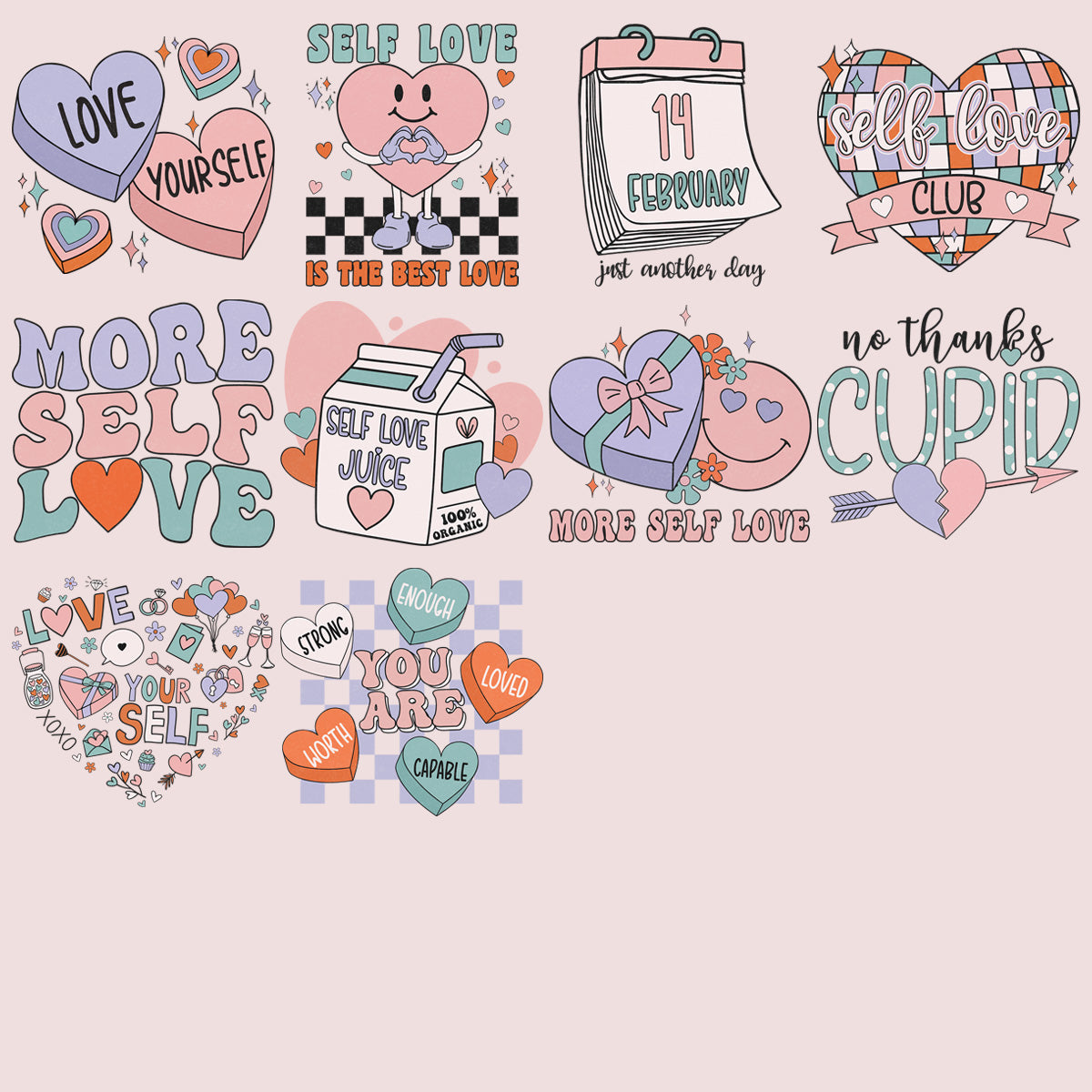 Valentine's Day Self-Love PNG Bundle: 9 Designs