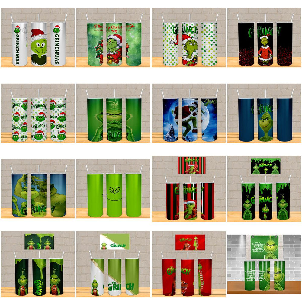 25 Grinch Christmas Tumbler Wrap Designs: JPG Bundle for Sublimation
