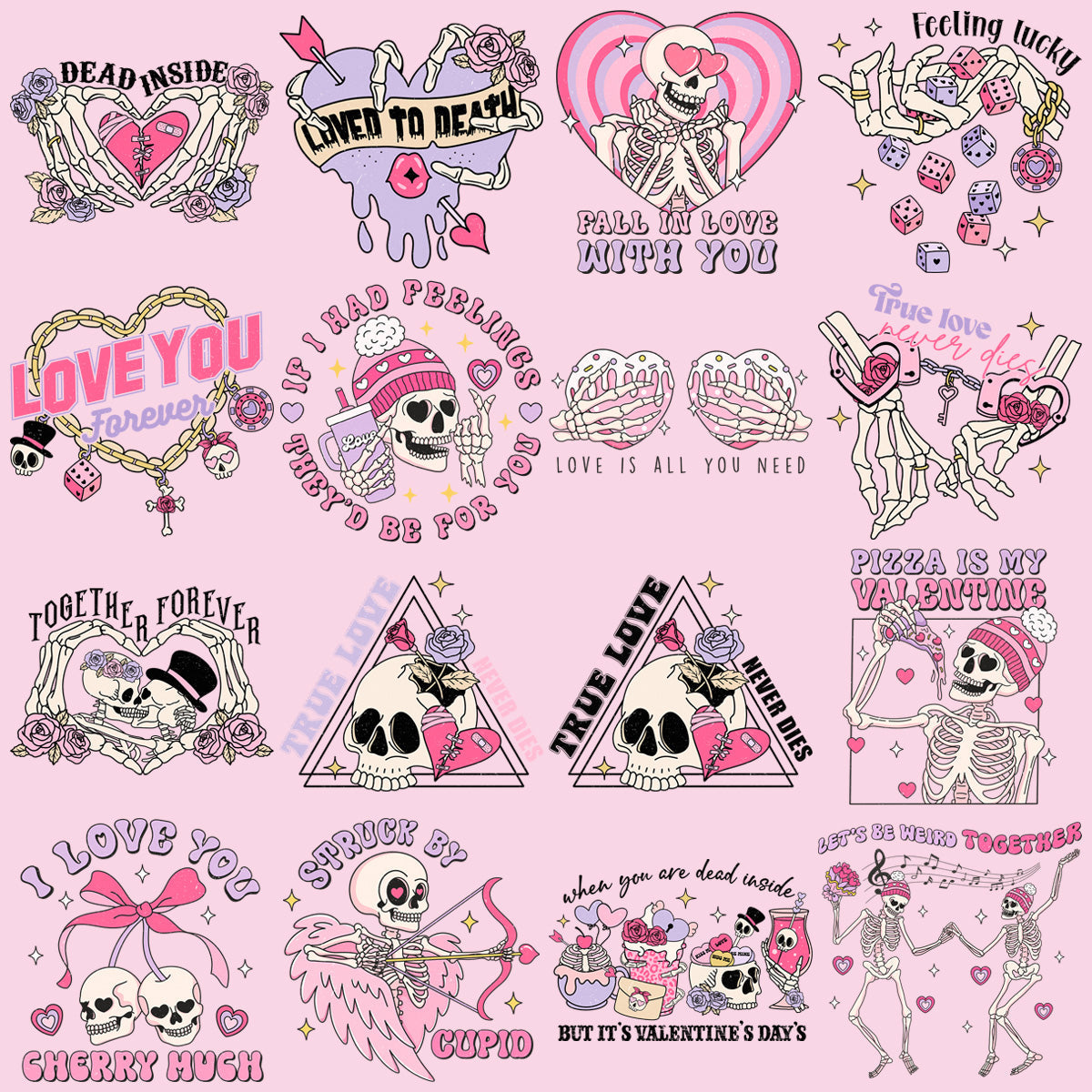 15 Spooky & Cute Skeleton Valentine's Day PNG Designs Bundle