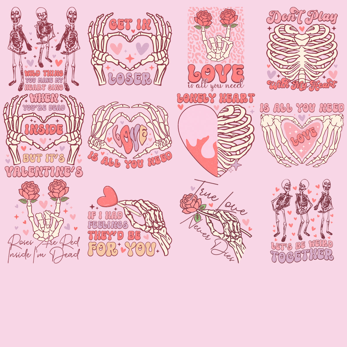 11 Spooky & Cute Skeleton Valentine's Day PNG Designs Bundle