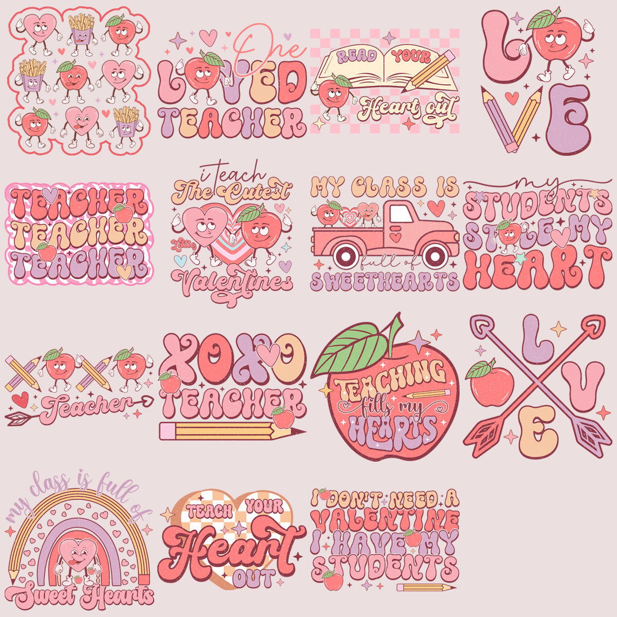 14 Valentine's Day Teacher PNG Designs Bundle: Printable Classroom Decor