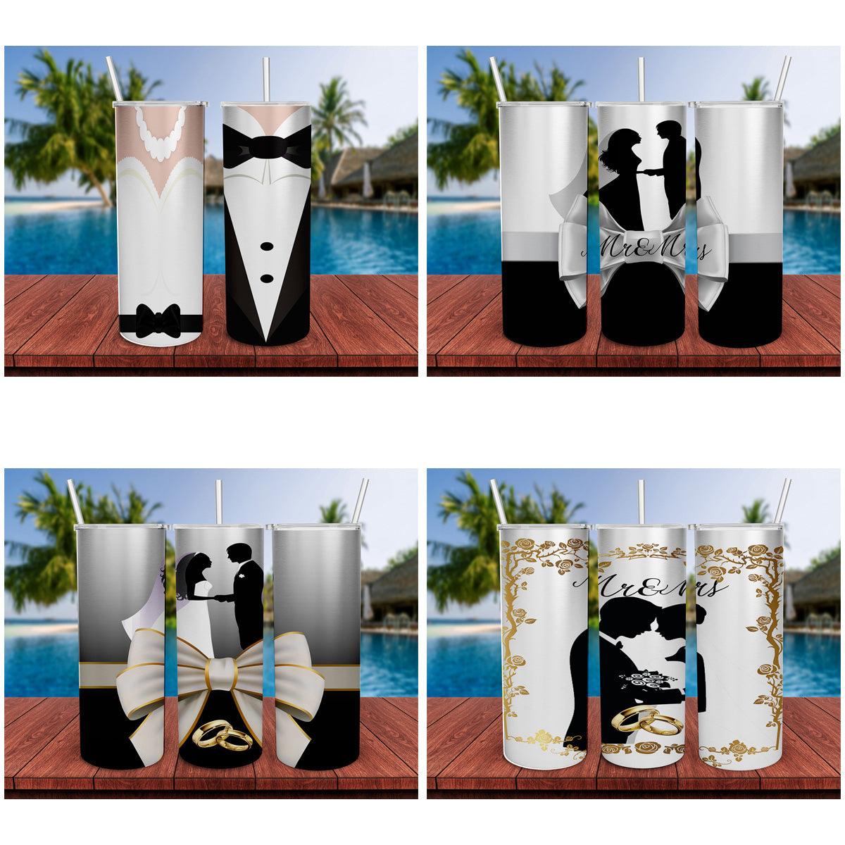 Romantic Wedding Tumbler Wraps Bundle: 7 JPG Designs
