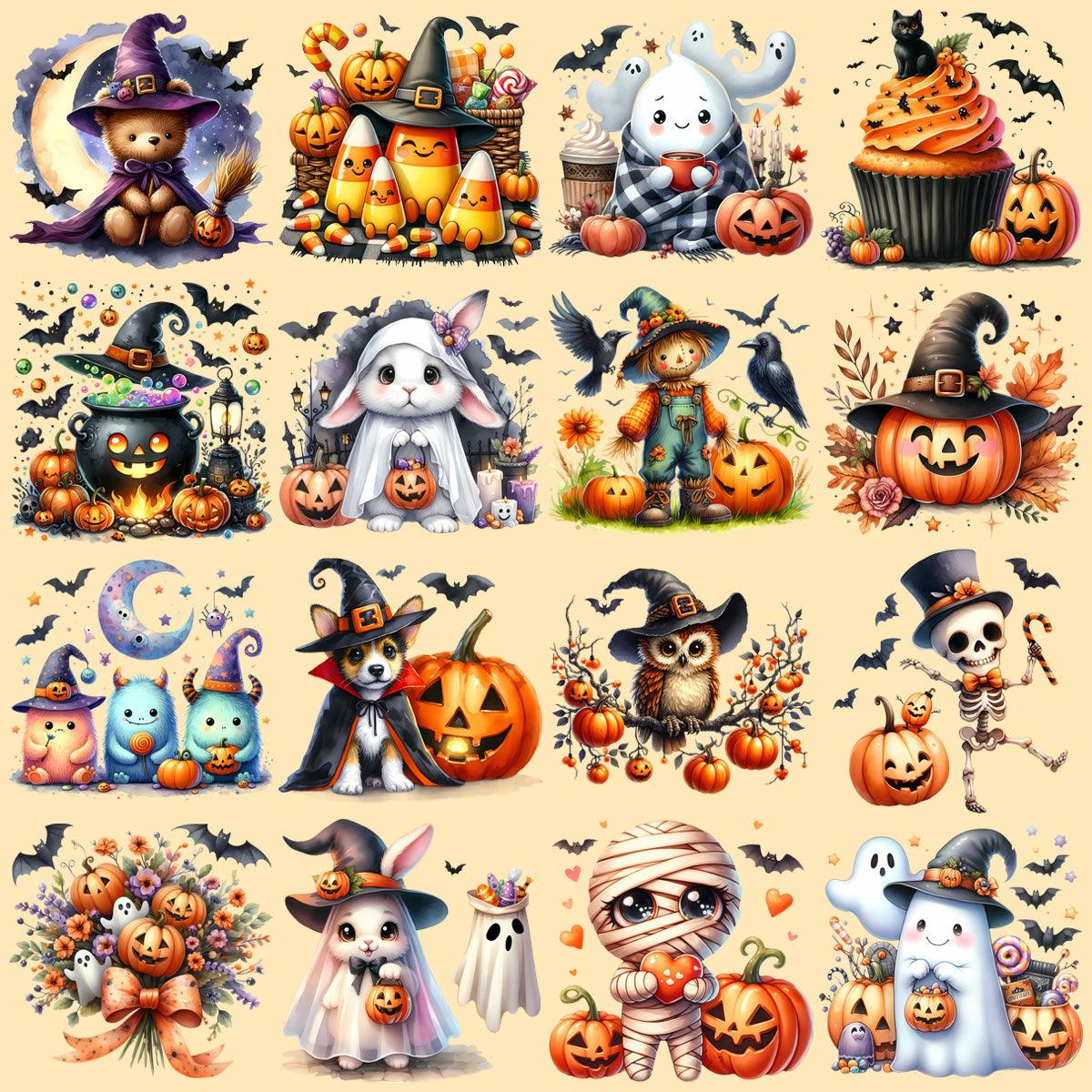 64 Cute Watercolor Halloween PNG Designs Bundle for Artists