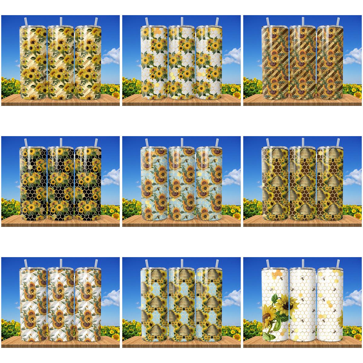 13 Sunflowers Tumbler Wrap Designs: JPG Bundle for Sublimation
