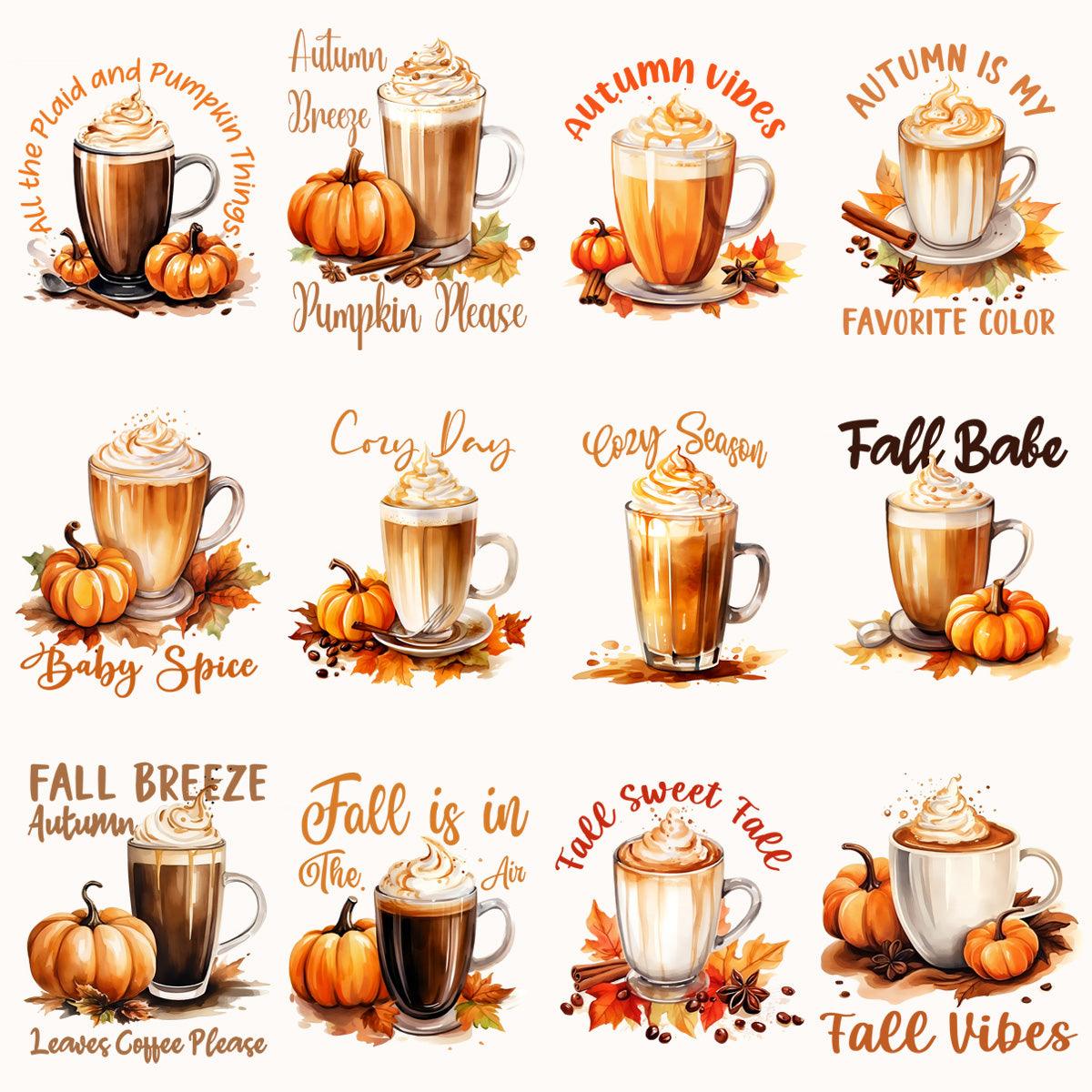 29 Premium Fall Pumpkin Spice Coffee PNG Designs: Bundle for Autumn Crafts
