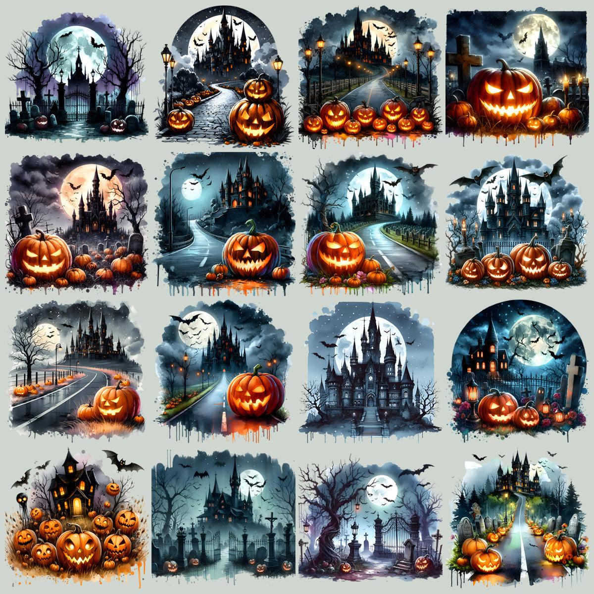 Halloween Castle Watercolor PNG Bundle: 49 Spooky Designs