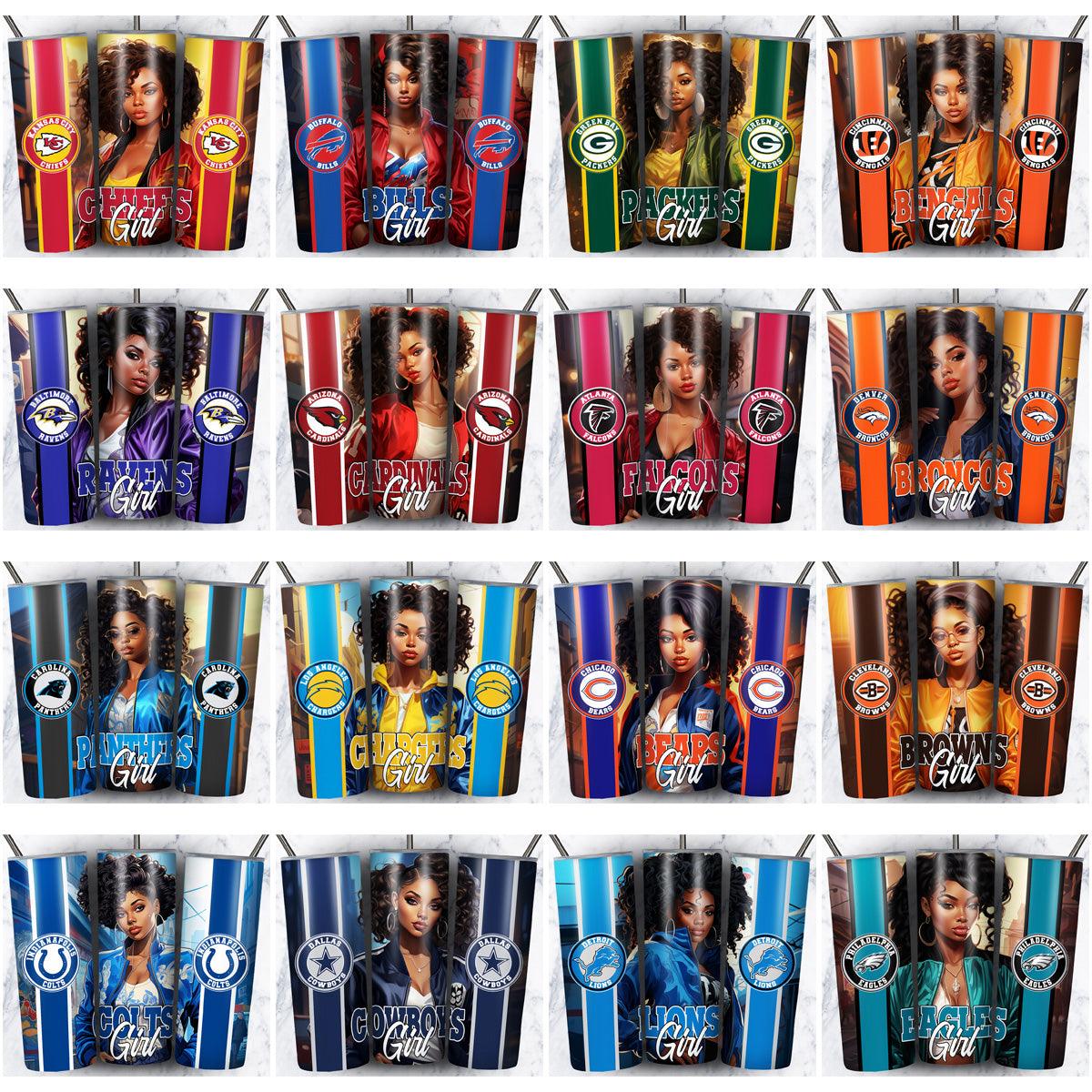 32 Black Girl Football Tumbler Wrap Designs: JPG Bundle for Sublimation
