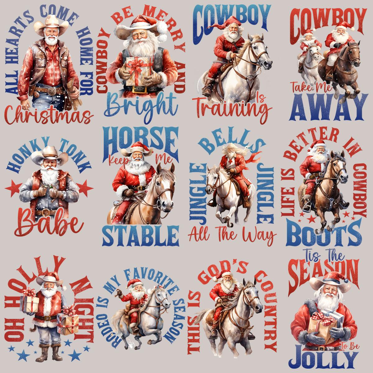 Retro Cowboy Santa PNG Bundle: 11 Vintage Christmas Designs