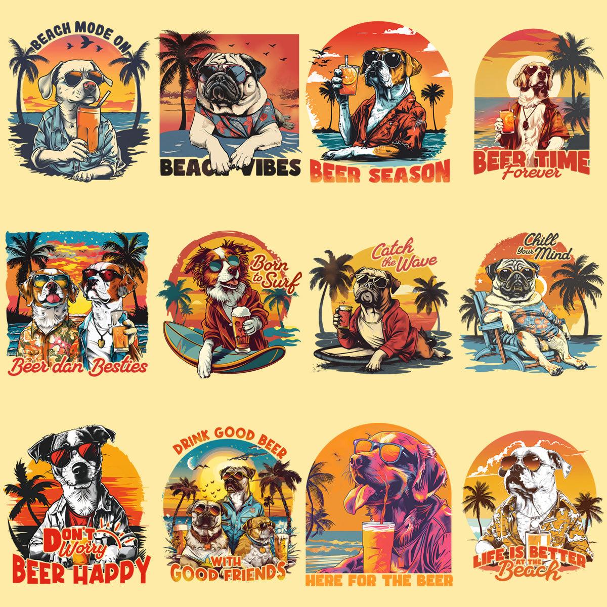 Retro Dog Summer Beach PNG Bundle: 19 Vintage Designs