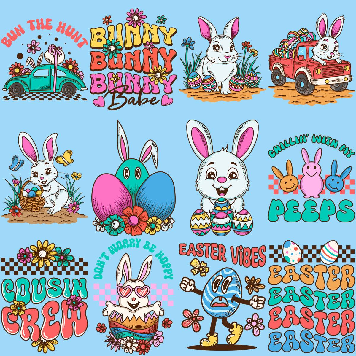 24 Retro Easter PNG Designs: Vintage Easter Graphics Bundle