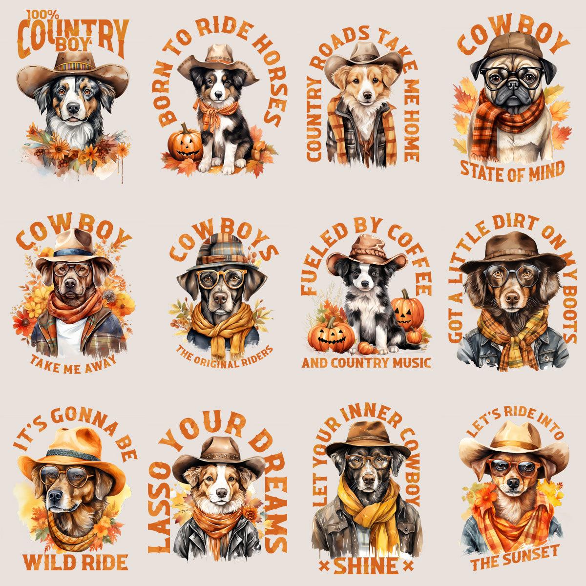 Retro Fall Cowboy Dog PNG Bundle: 23 Vintage Designs