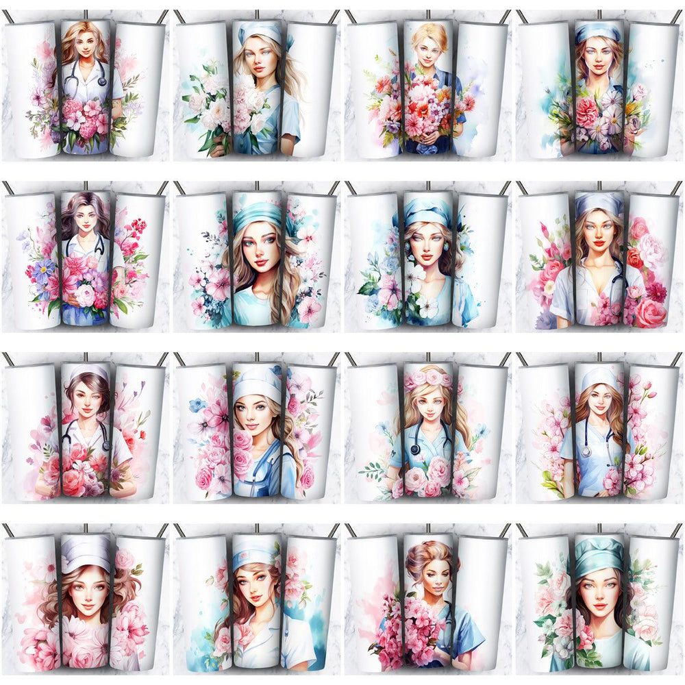 45 Nurse Floral Tumbler Wrap Designs: JPG Bundle for Sublimation
