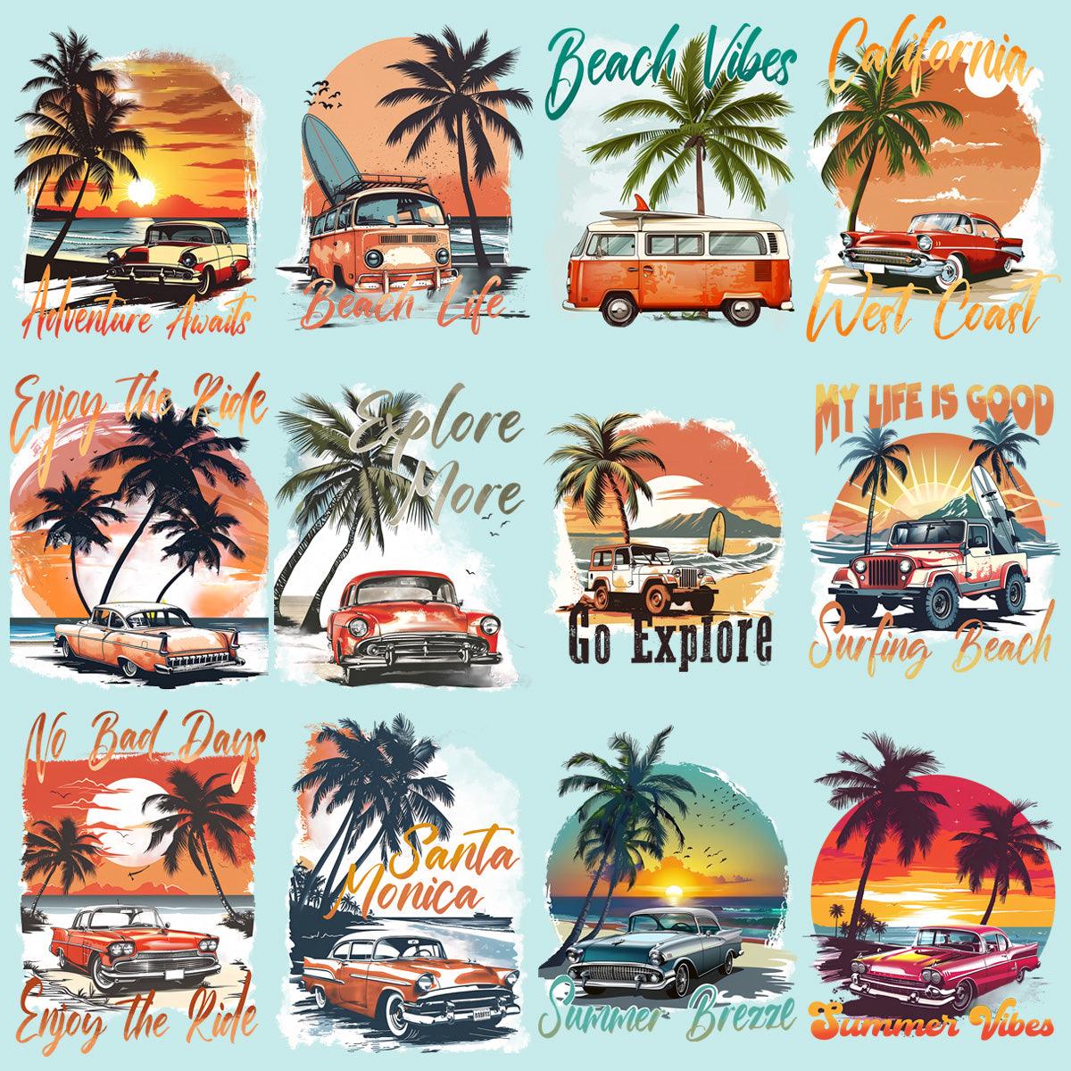 Retro Summer Beach Car PNG Bundle: 19 Classic Designs