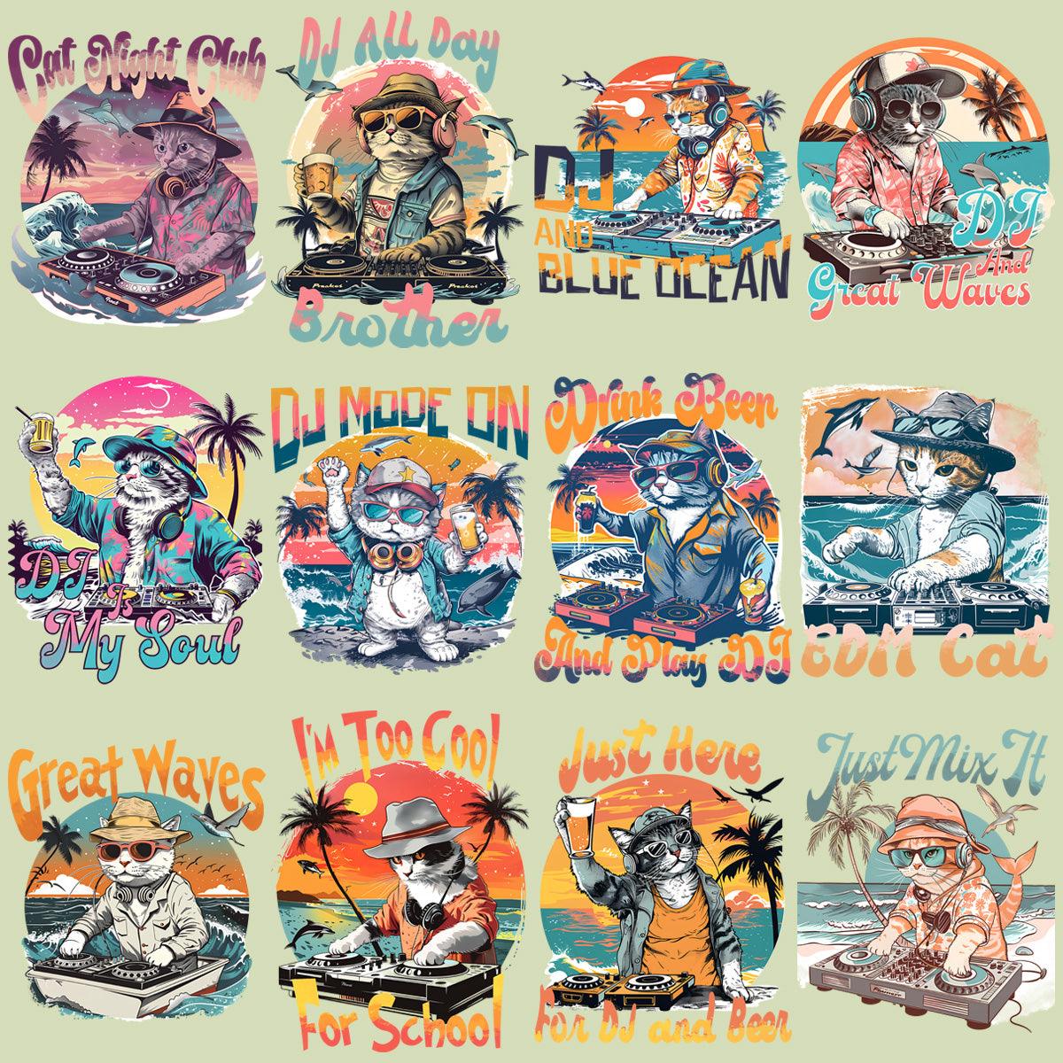 Summer Beach Cat DJ PNG Designs Bundle: 19 Cute Illustrations